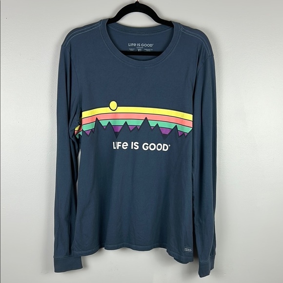 Life is Good Crusher Rainbow Cotton Casual Long Sleeve Tee XL Bluish Grey - Picture 2 of 11